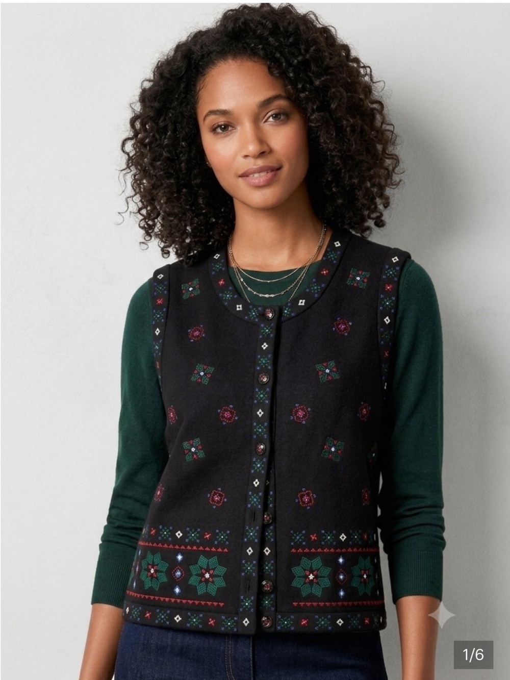 Talbots vintage wool vest embroidered size XL